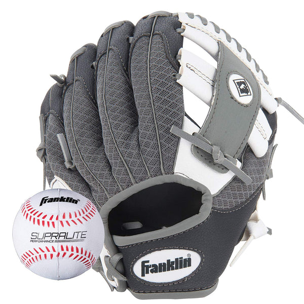 Franklin Sports Teeball Recreational Series Fielding Right Hand Glove with  Baseball, 9.5-Inch, Black/Graphite/White