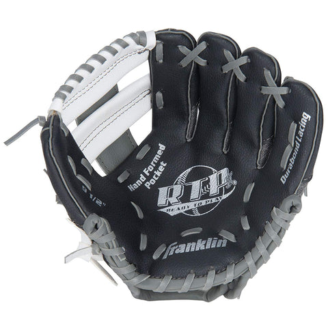 Franklin Sports Teeball Recreational Series Fielding Right Hand Glove with Baseball, 9.5-Inch, Black/Graphite/White