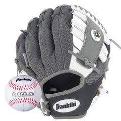 Image of Franklin Sports Teeball Recreational Series Fielding Right Hand Glove with Baseball, 9.5-Inch, Black/Graphite/White